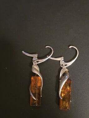 Source Unknown Silver Swirl Amber Drop Earrings - Orange